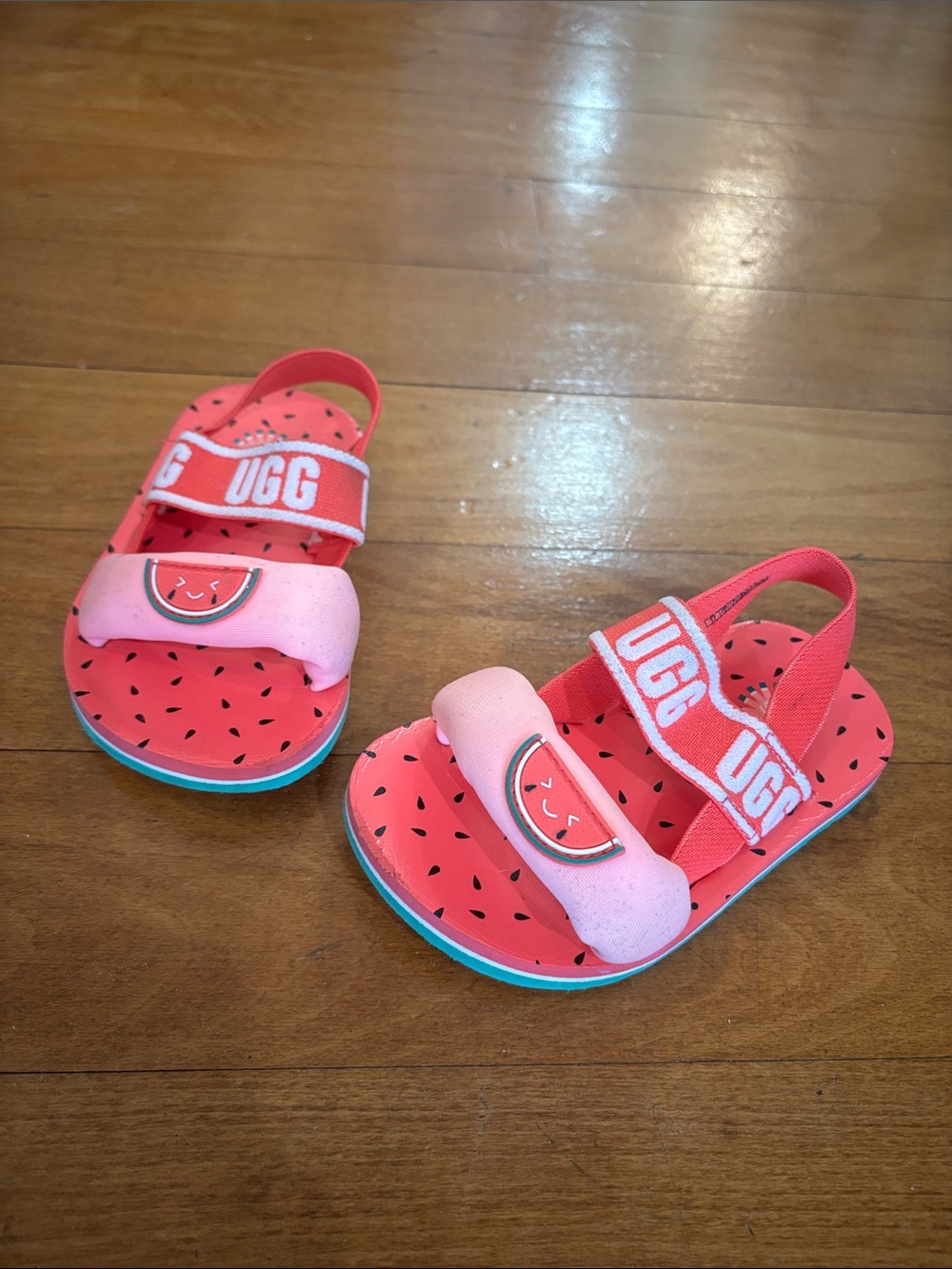 UGG Kids Coral Pink Watermelon Print Sandals